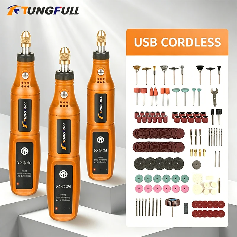 Kit Power Tools - Беспроводная мини-дрель-гравер TUNGFULL с аккумулятором, набор